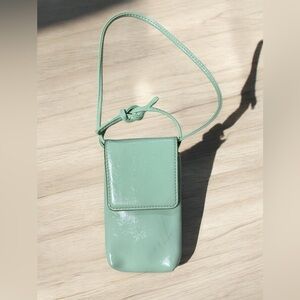Phone Handbag Purse Mini Green Faux Leather Simple Fits iPhone14 Etc